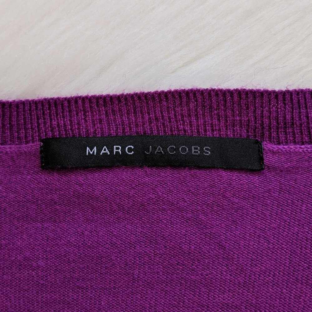 Marc Jacobs Y2K Beaded Fuchsia Wool Blend Cropped Cardigan Sweater | Size S/M* - Picture 2 of 13